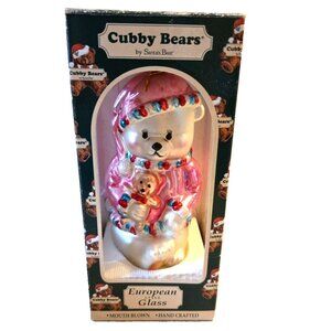 Cubby Bears Polar Teddy Bear Glass Hand Blown Ornament Pink Vintage Santas Best